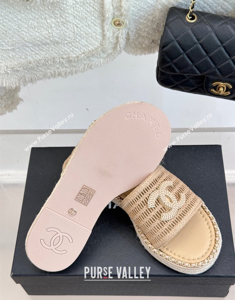 Chanel Crochet Flat Slides Sandal with Chain Beige 2 2025 CH061004 (MD-250610018)