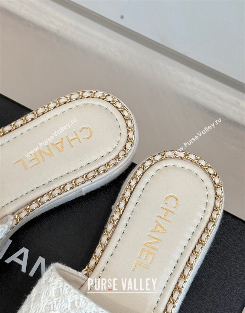 Chanel Knit Flat Slides Sandal with Chain White 2025 CH061001 (MD-250610004)