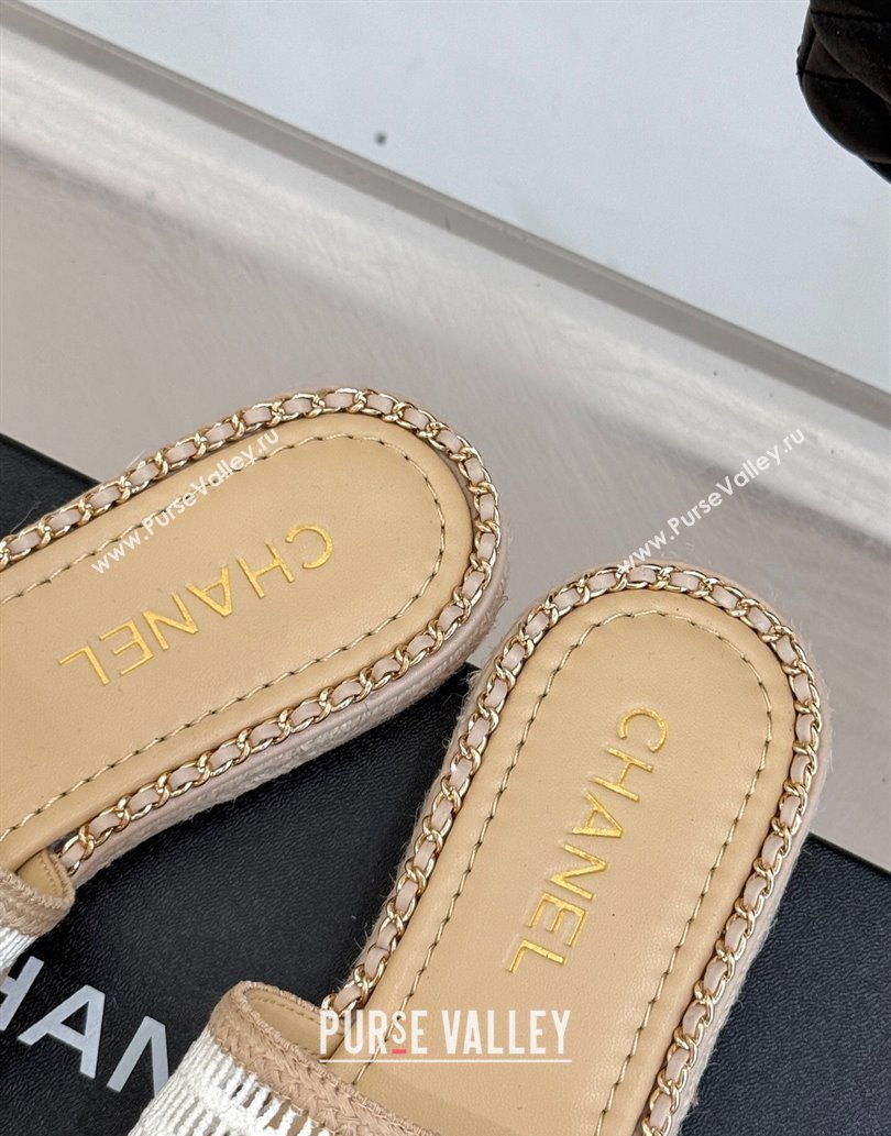 Chanel Crochet Flat Slides Sandal with Chain Beige/White 2025 CH061004 (MD-250610019)