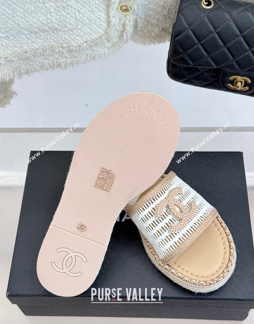 Chanel Crochet Flat Slides Sandal with Chain Beige/White 2025 CH061004 (MD-250610019)