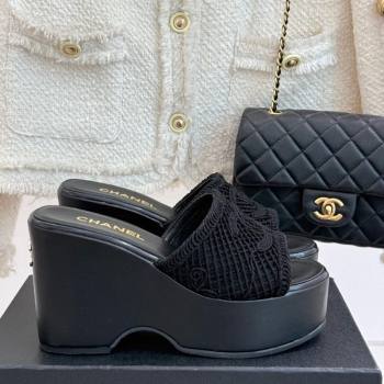 Chanel Crochet Mesh Wedge Slides Sandal Black 2025 CH061005 (MD-250610020)