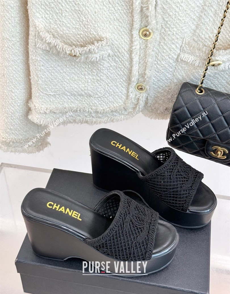 Chanel Crochet Mesh Wedge Slides Sandal Black 2025 CH061005 (MD-250610020)