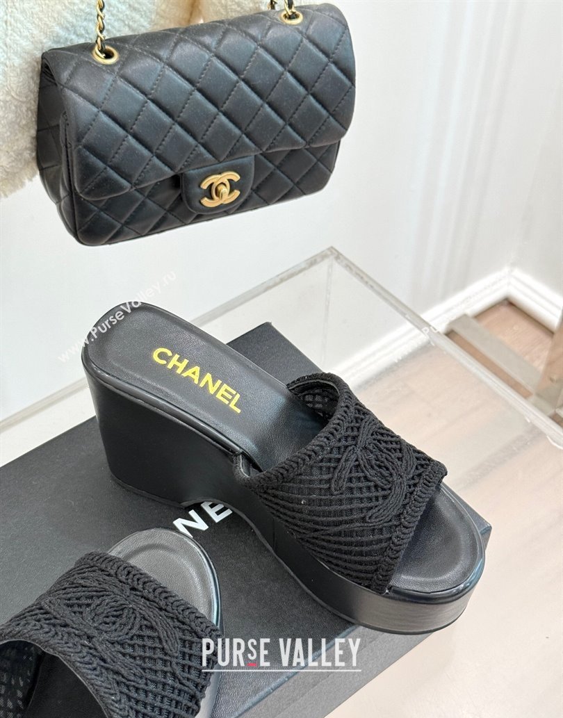 Chanel Crochet Mesh Wedge Slides Sandal Black 2025 CH061005 (MD-250610020)
