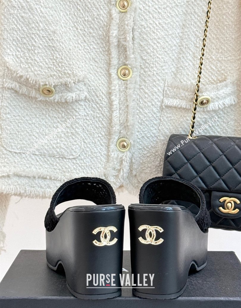 Chanel Crochet Mesh Wedge Slides Sandal Black 2025 CH061005 (MD-250610020)