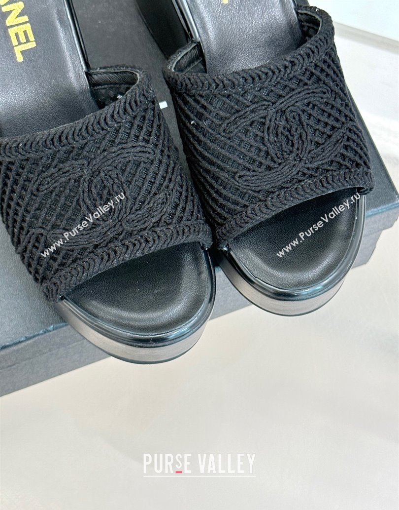 Chanel Crochet Mesh Wedge Slides Sandal Black 2025 CH061005 (MD-250610020)
