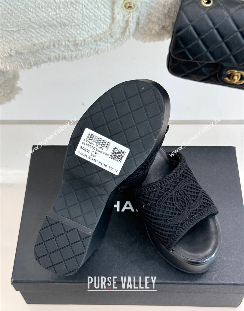 Chanel Crochet Mesh Wedge Slides Sandal Black 2025 CH061005 (MD-250610020)