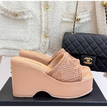 Chanel Crochet Mesh Wedge Slides Sandal Rose Beige 2025 CH061005 (MD-250610023)