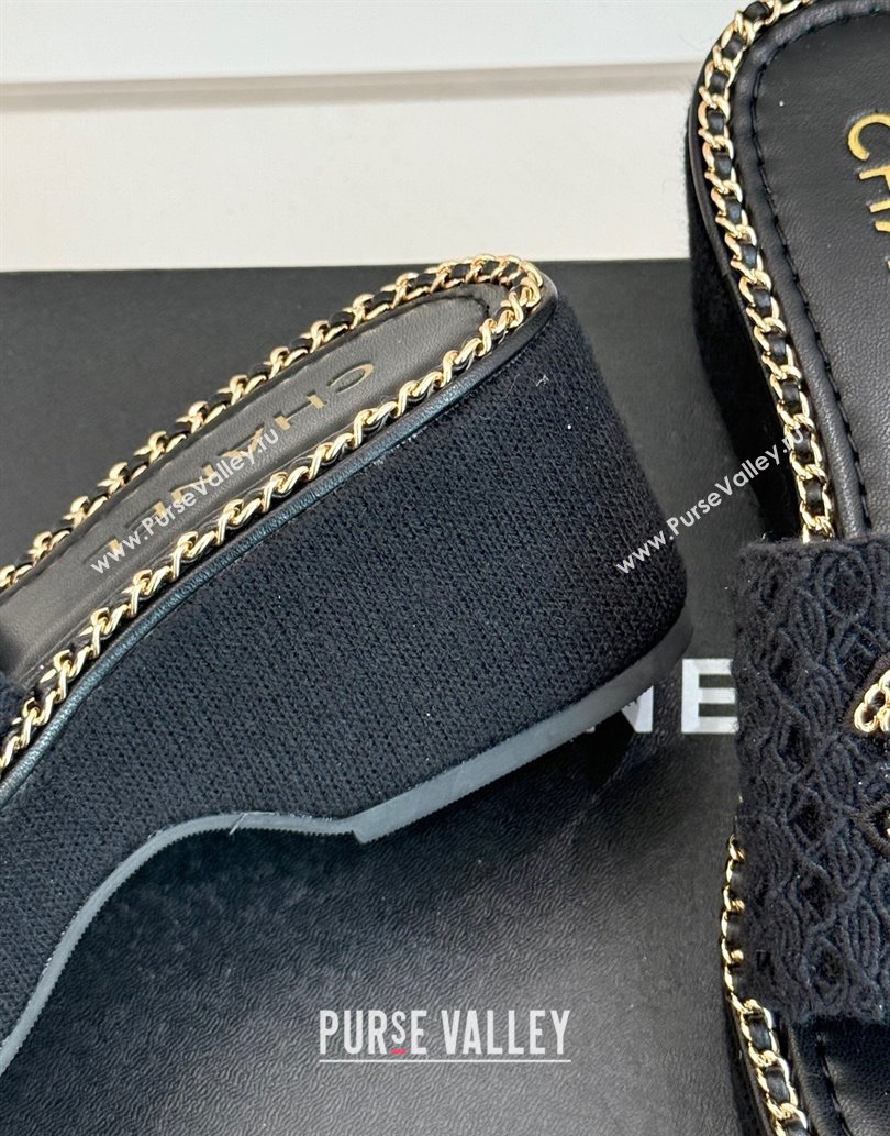 Chanel Knit Wedge Slides Sandal with Chain Black 2025 CH061001 (MD-250610001)