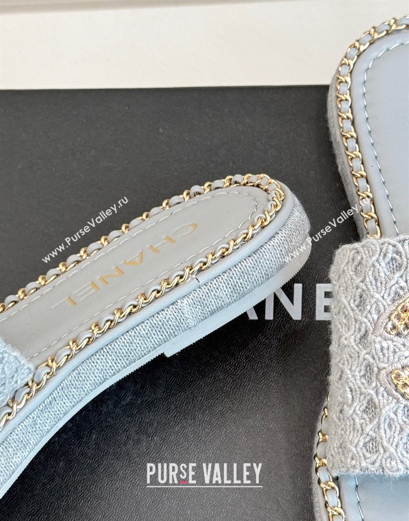 Chanel Knit Flat Slides Sandal with Chain Grey 2025 CH061001 (MD-250610005)