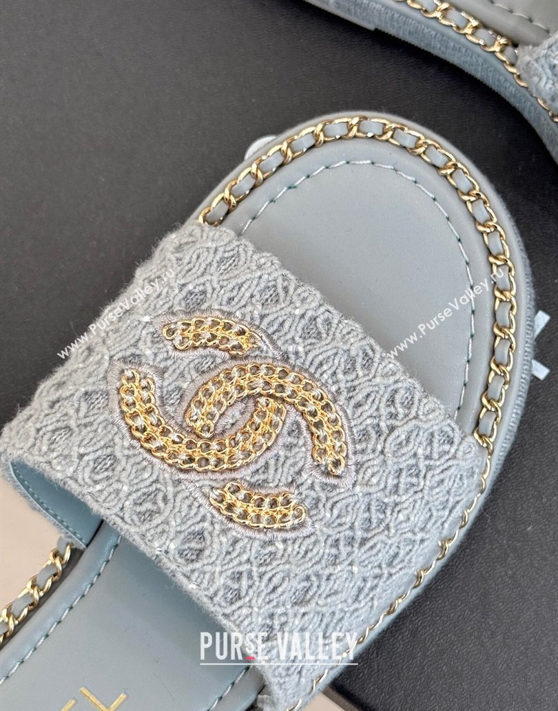 Chanel Knit Flat Slides Sandal with Chain Grey 2025 CH061001 (MD-250610005)