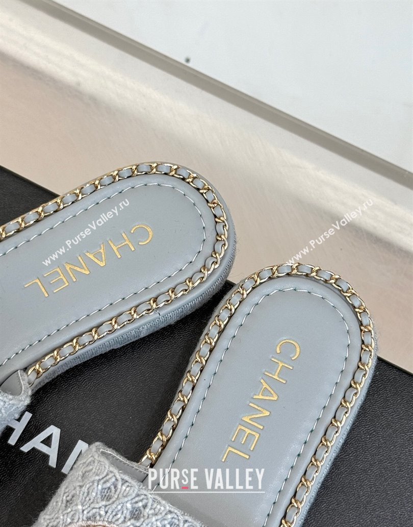 Chanel Knit Flat Slides Sandal with Chain Grey 2025 CH061001 (MD-250610005)