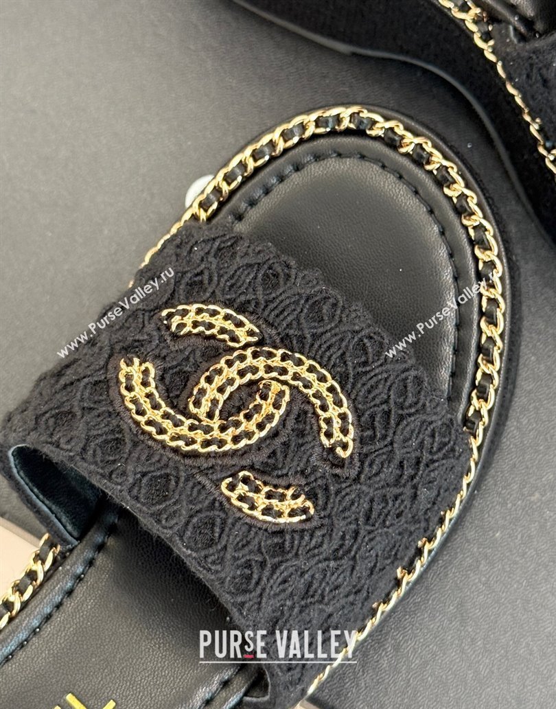Chanel Knit Wedge Slides Sandal with Chain Black 2025 CH061001 (MD-250610001)