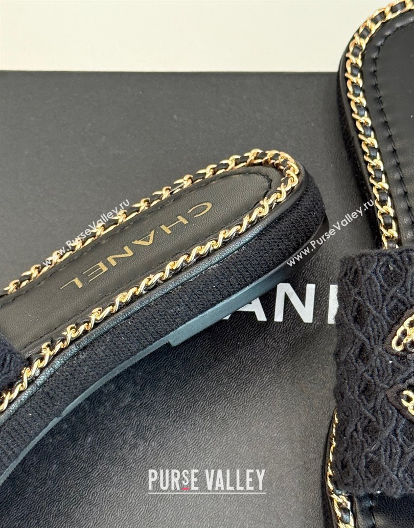 Chanel Knit Flat Slides Sandal with Chain Black 2025 CH061001 (MD-250610006)