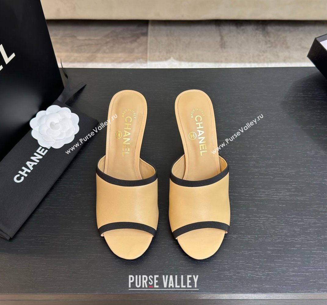 Chanel Calfskin Slides Sandal 8.5cm with Pearls Heel Beige 2025 CH061009 (MD-250610039)
