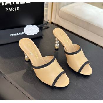 Chanel Calfskin Slides Sandal 8.5cm with Pearls Heel Beige 2025 CH061009 (MD-250610039)