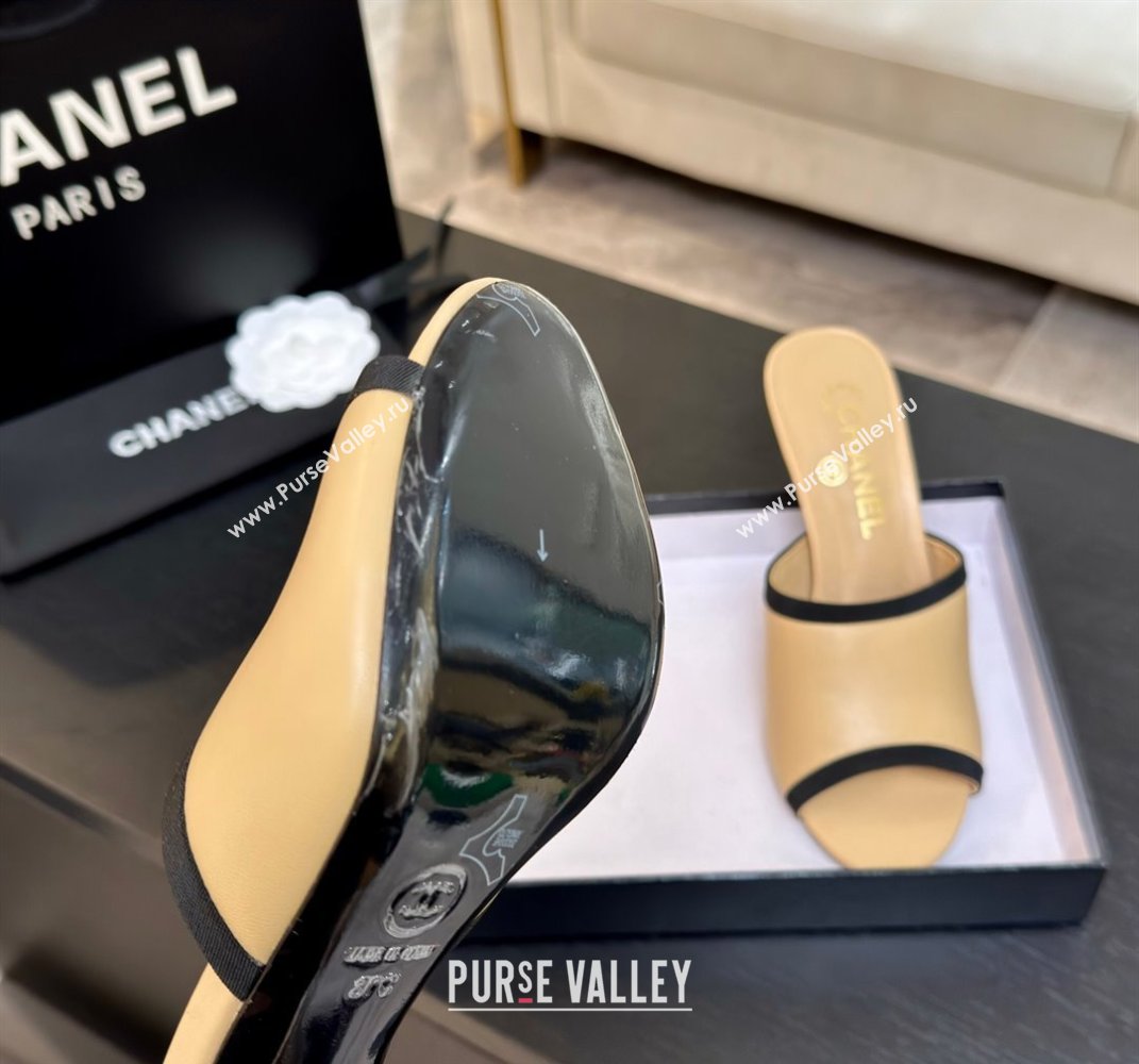 Chanel Calfskin Slides Sandal 8.5cm with Pearls Heel Beige 2025 CH061009 (MD-250610039)