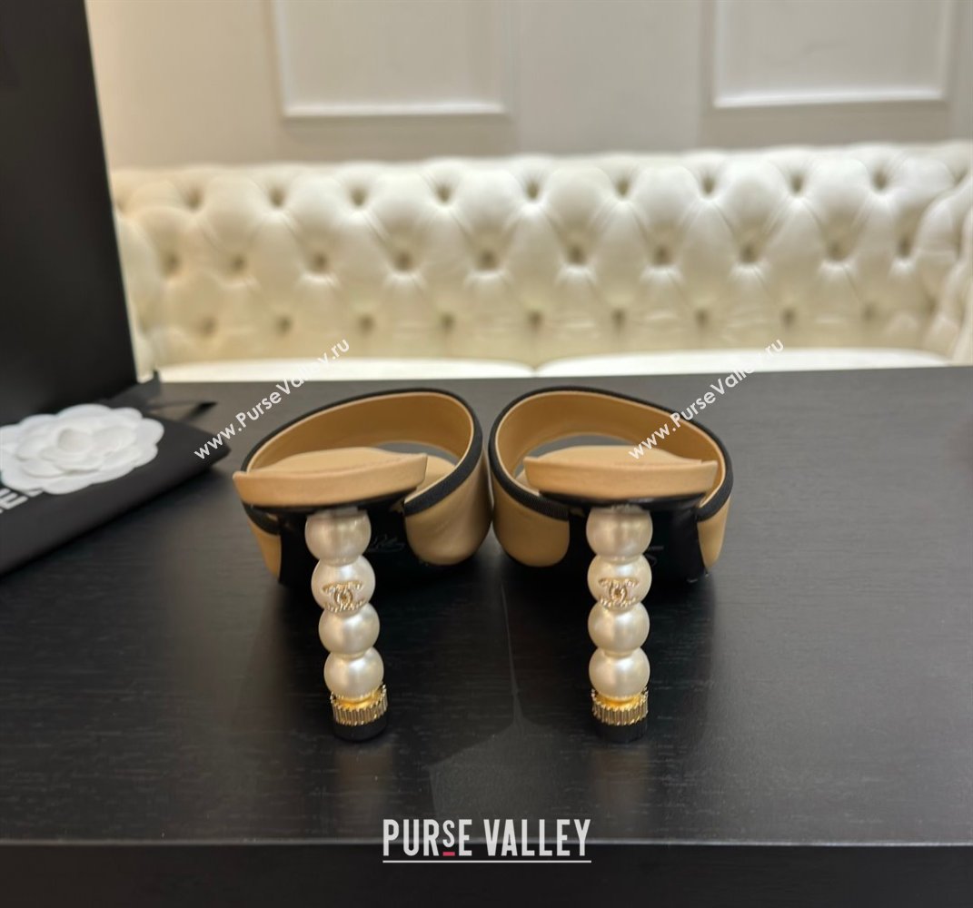 Chanel Calfskin Slides Sandal 8.5cm with Pearls Heel Beige 2025 CH061009 (MD-250610039)