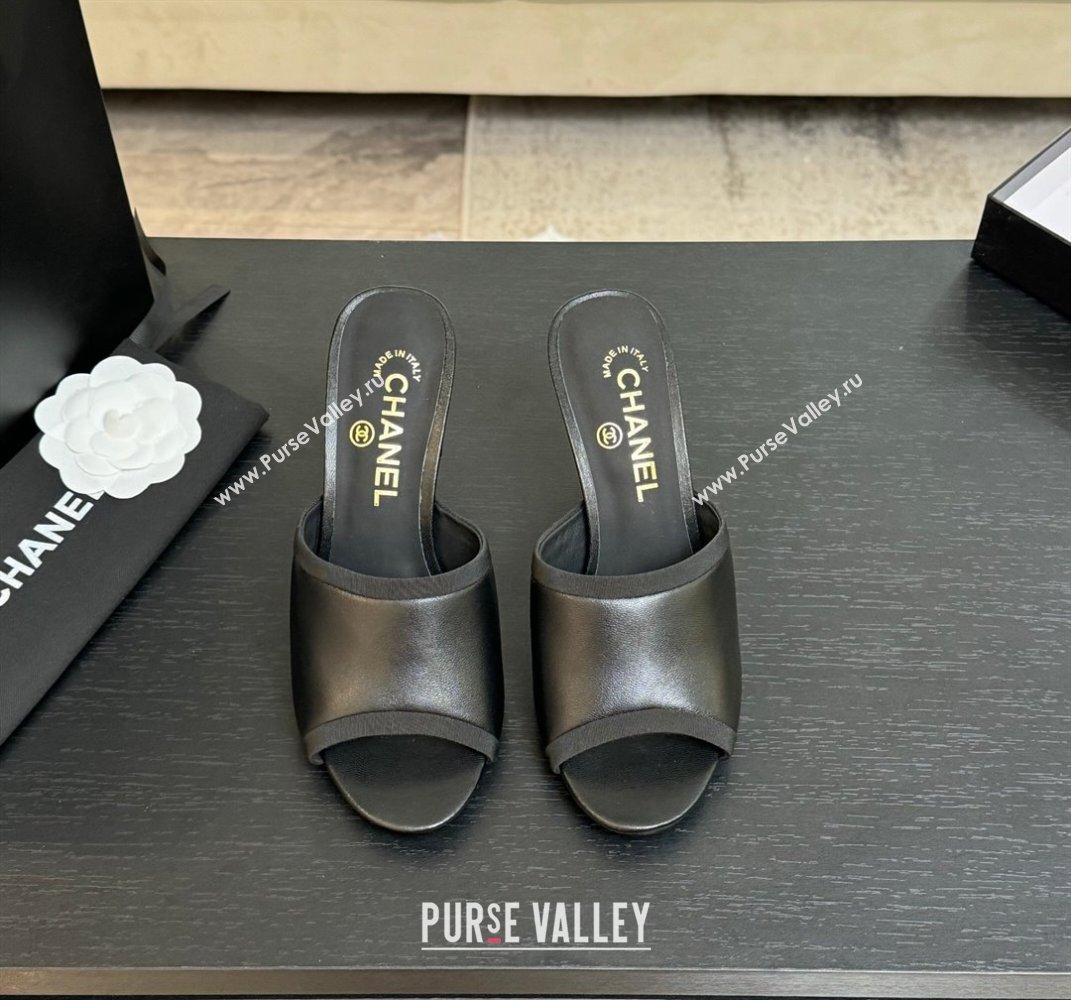 Chanel Calfskin Slides Sandal 8.5cm with Pearls Heel Black 2025 CH061009 (MD-250610040)