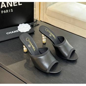 Chanel Calfskin Slides Sandal 8.5cm with Pearls Heel Black 2025 CH061009 (MD-250610040)