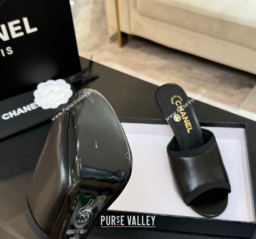Chanel Calfskin Slides Sandal 8.5cm with Pearls Heel Black 2025 CH061009 (MD-250610040)