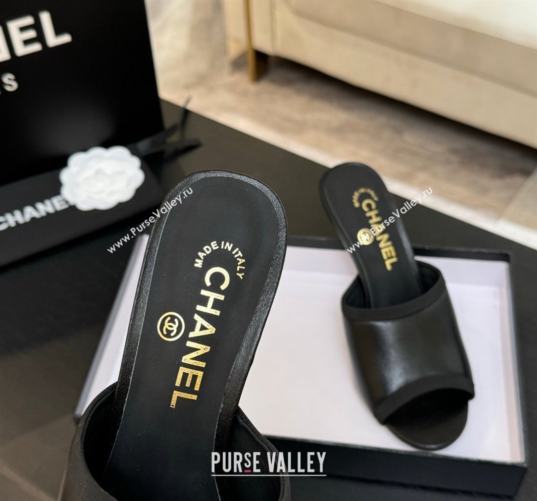 Chanel Calfskin Slides Sandal 8.5cm with Pearls Heel Black 2025 CH061009 (MD-250610040)