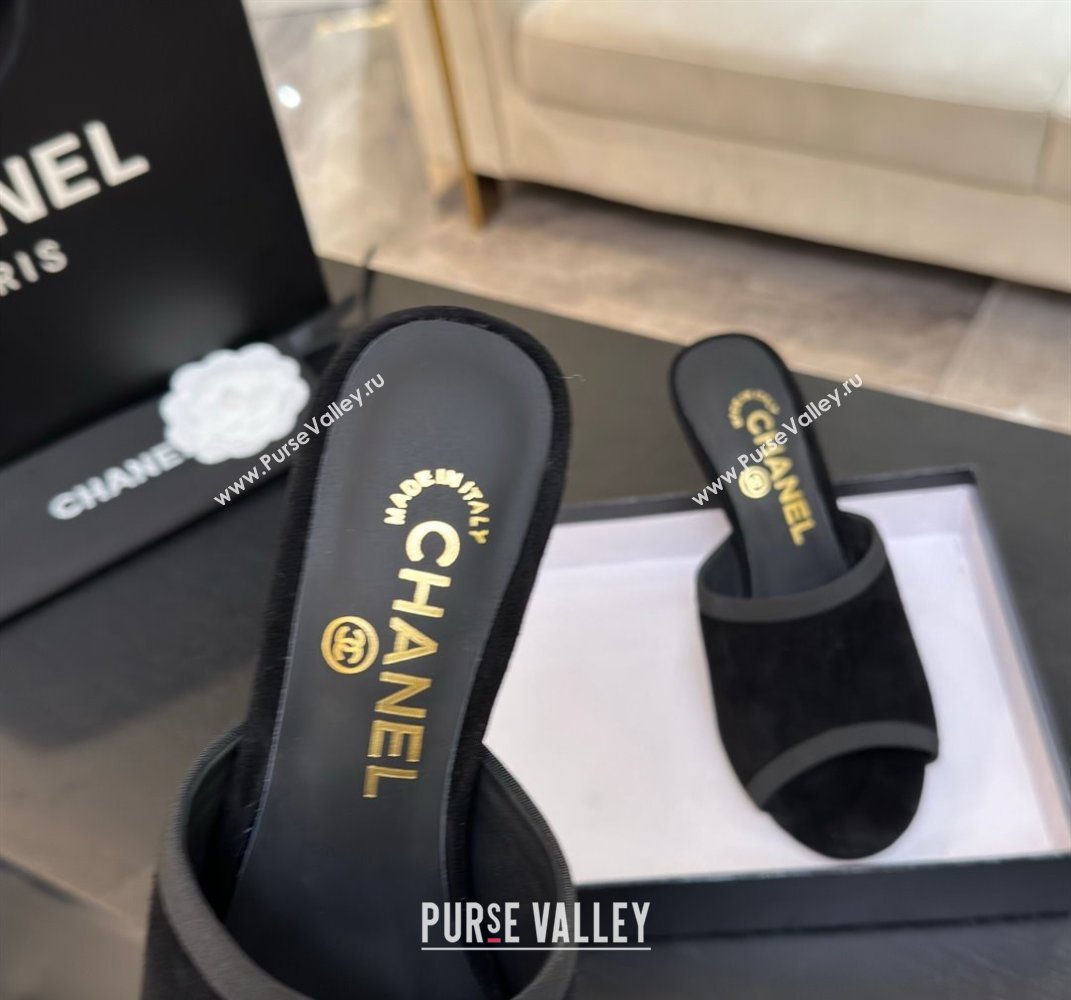 Chanel Suede Slides Sandal 8.5cm with Pearls Heel Black 2025 CH061009 (MD-250610041)