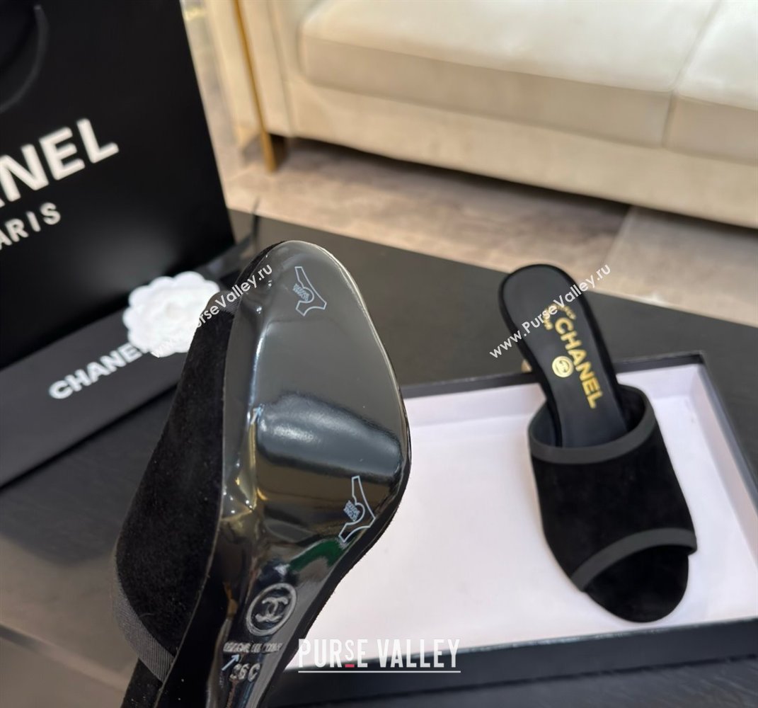 Chanel Suede Slides Sandal 8.5cm with Pearls Heel Black 2025 CH061009 (MD-250610041)