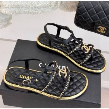 Chanel Calfskin Flat Sandals with Chain Black 2025 CH061002 (MD-250610007)