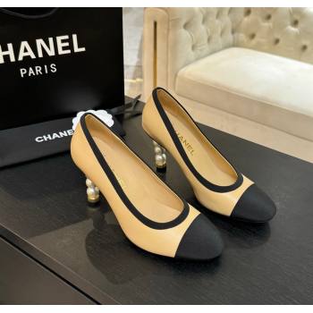 Chanel Calfskin Grosgrain Pumps 8.5cm with Pearls Heel Beige 2025 CH061009 (MD-250610042)