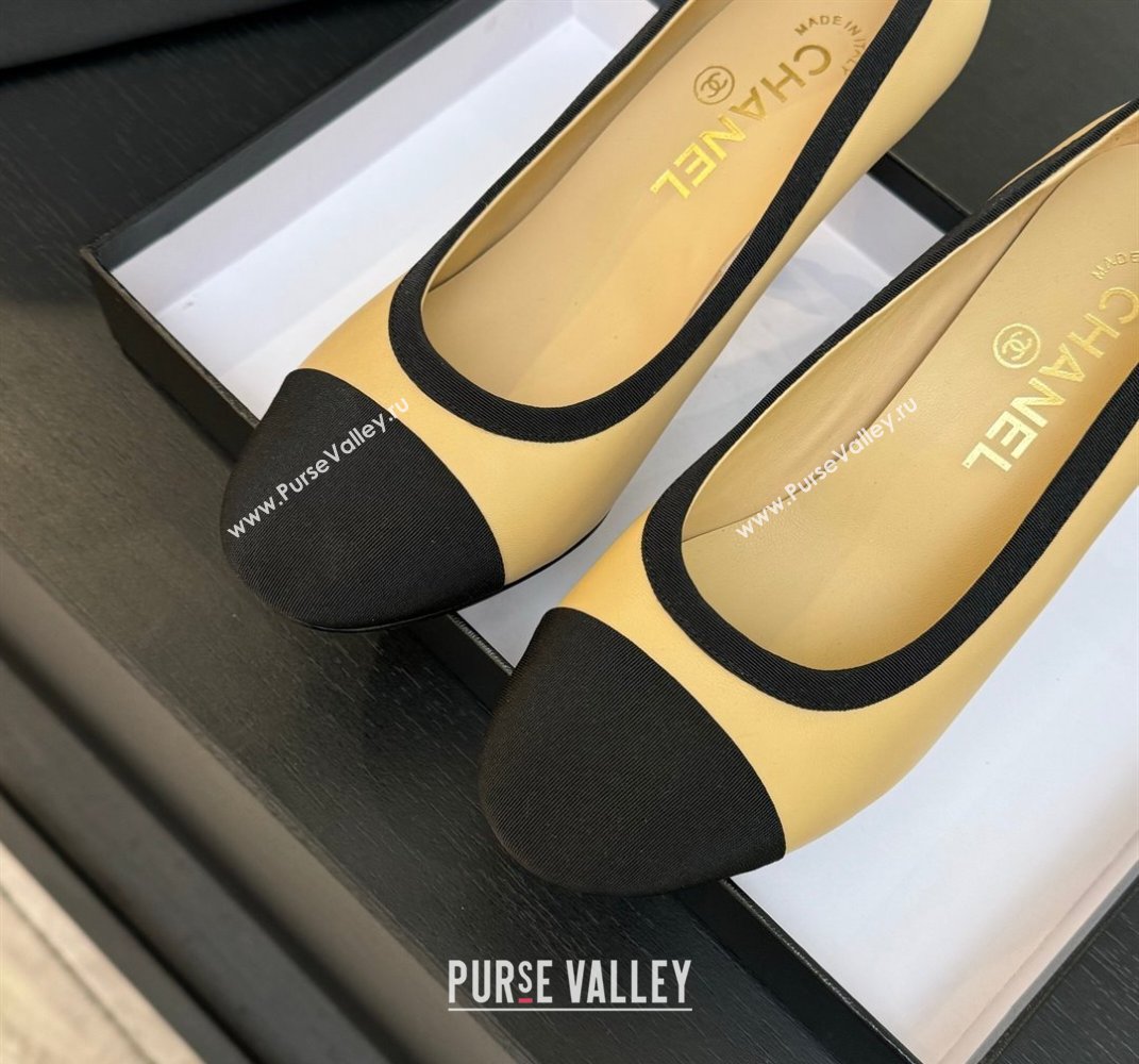 Chanel Calfskin Grosgrain Pumps 8.5cm with Pearls Heel Beige 2025 CH061009 (MD-250610042)