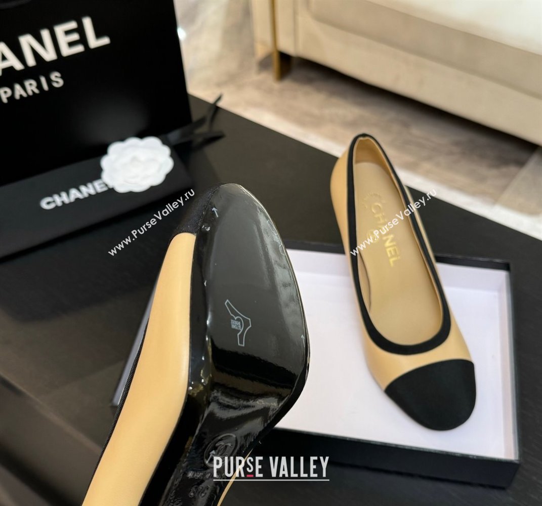 Chanel Calfskin Grosgrain Pumps 8.5cm with Pearls Heel Beige 2025 CH061009 (MD-250610042)