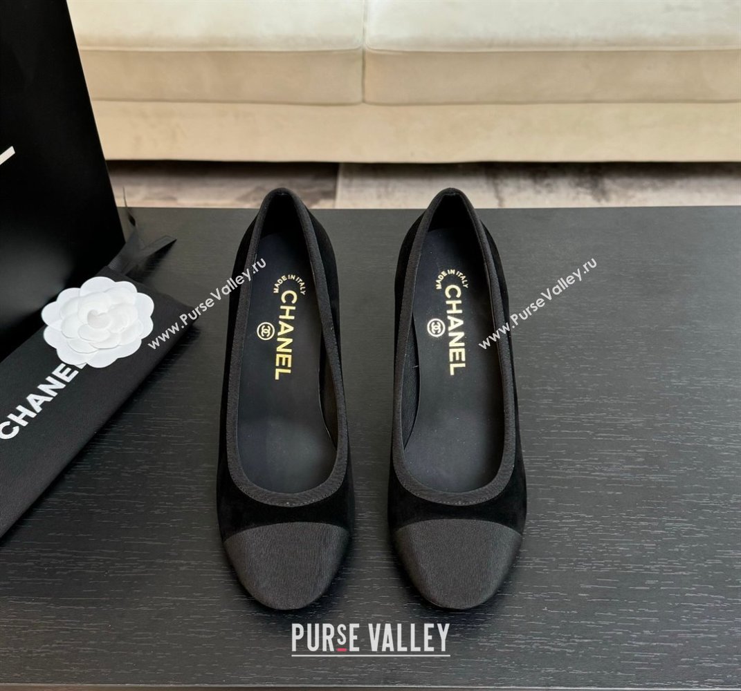 Chanel Suede Grosgrain Pumps 8.5cm with Pearls Heel Black 2025 CH061009 (MD-250610044)
