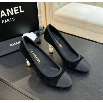 Chanel Suede Grosgrain Pumps 8.5cm with Pearls Heel Black 2025 CH061009 (MD-250610044)