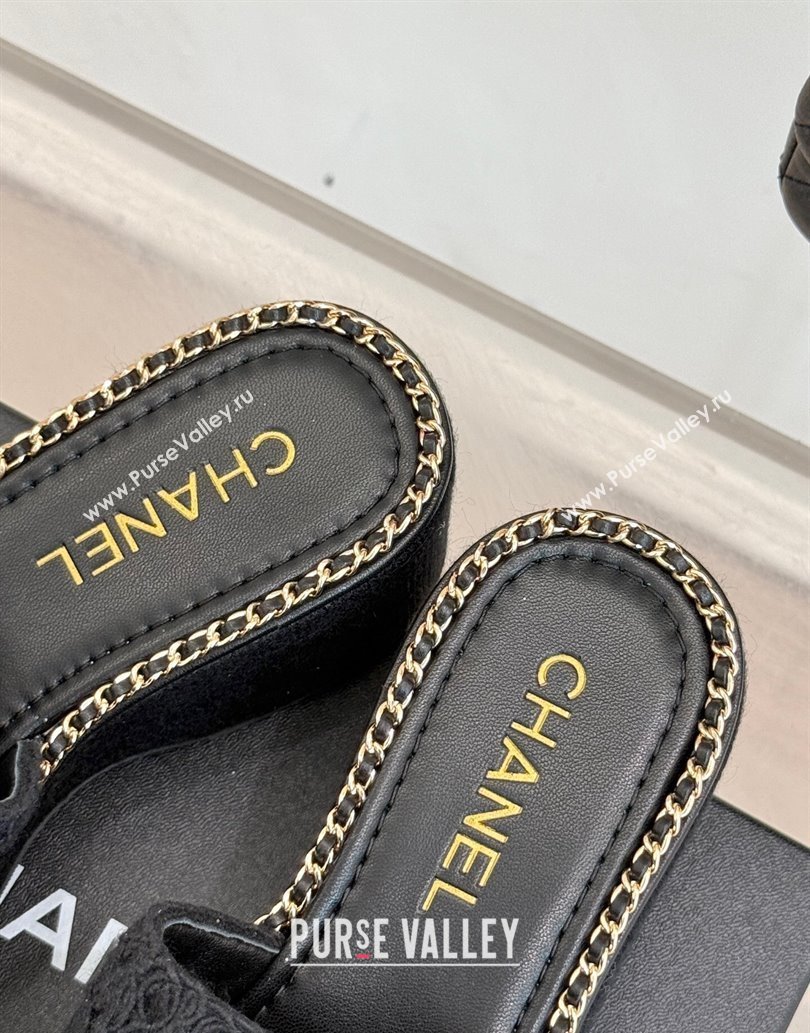 Chanel Knit Wedge Slides Sandal with Chain Black 2025 CH061001 (MD-250610001)