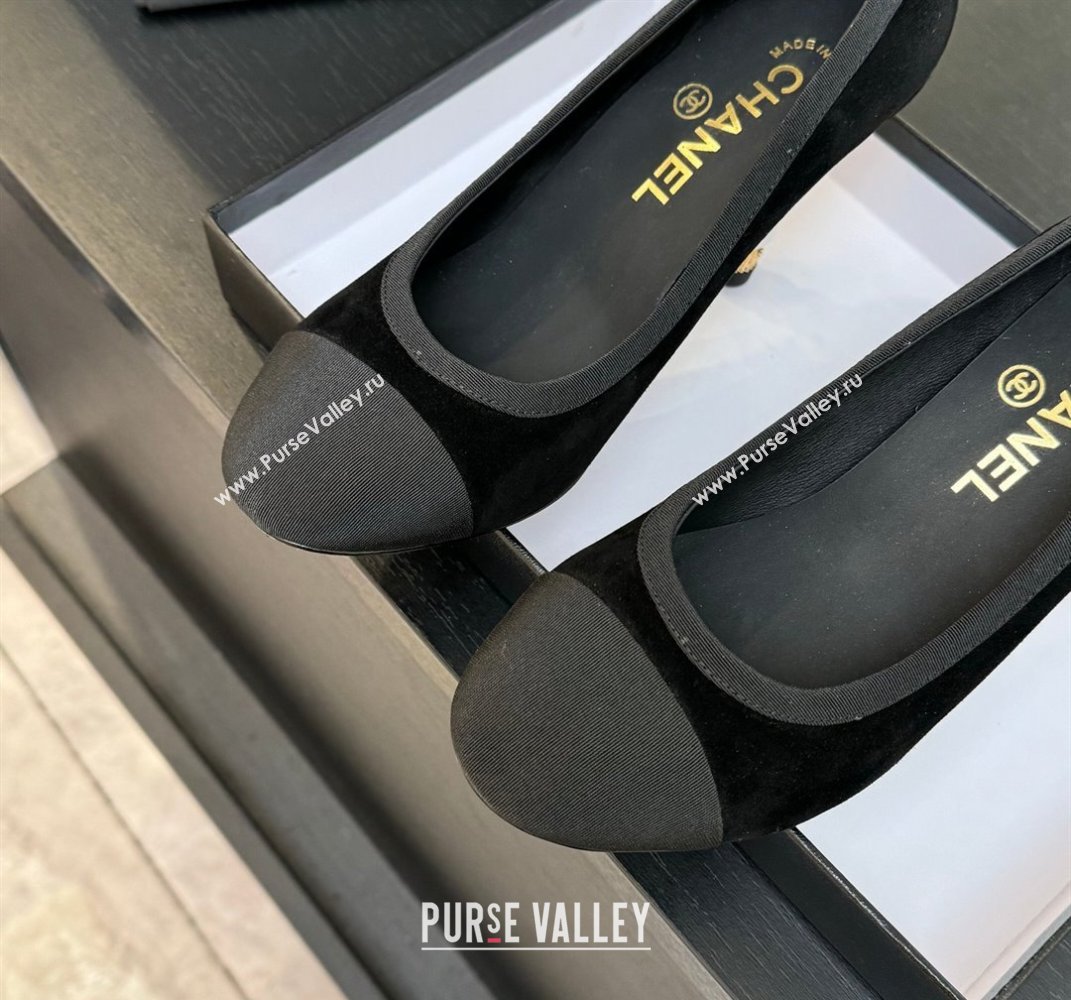 Chanel Suede Grosgrain Pumps 8.5cm with Pearls Heel Black 2025 CH061009 (MD-250610044)