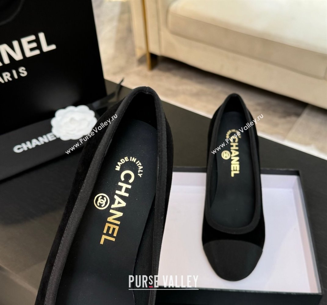 Chanel Suede Grosgrain Pumps 8.5cm with Pearls Heel Black 2025 CH061009 (MD-250610044)