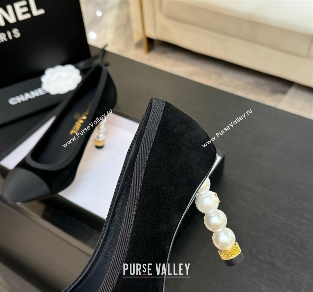 Chanel Suede Grosgrain Pumps 8.5cm with Pearls Heel Black 2025 CH061009 (MD-250610044)
