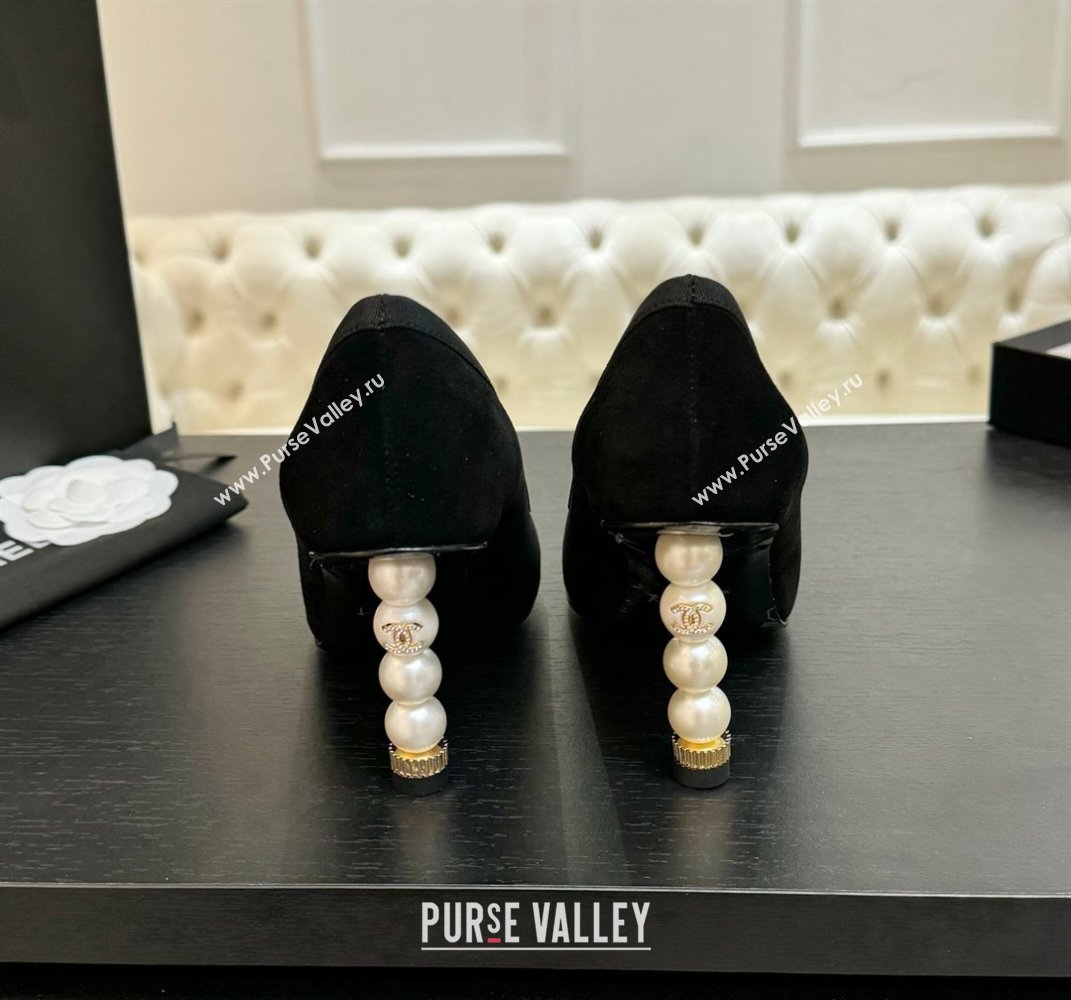 Chanel Suede Grosgrain Pumps 8.5cm with Pearls Heel Black 2025 CH061009 (MD-250610044)