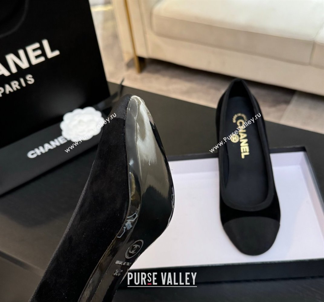 Chanel Suede Grosgrain Pumps 8.5cm with Pearls Heel Black 2025 CH061009 (MD-250610044)