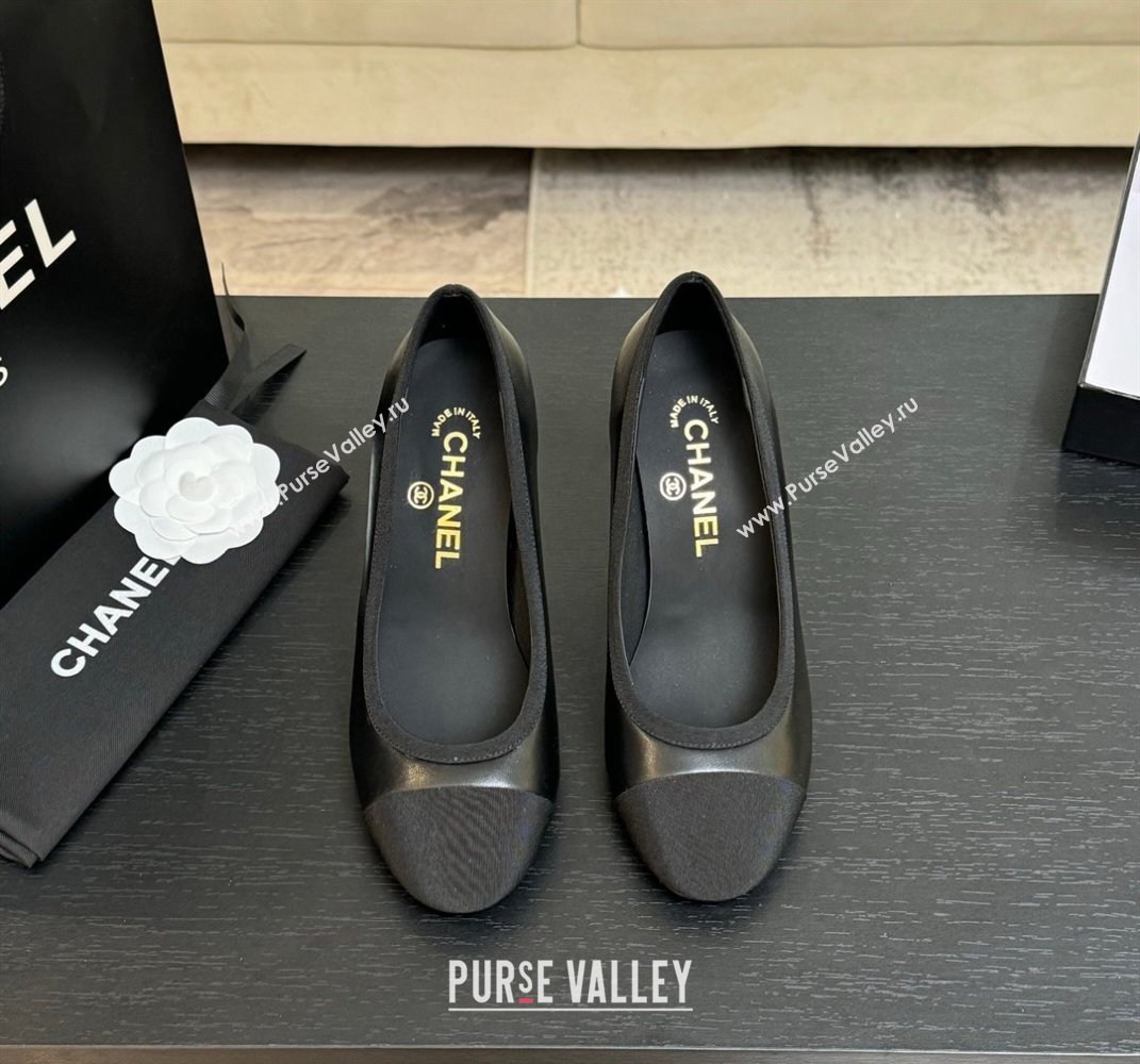 Chanel Calfskin Grosgrain Pumps 8.5cm with Pearls Heel Black 2025 CH061009 (MD-250610045)
