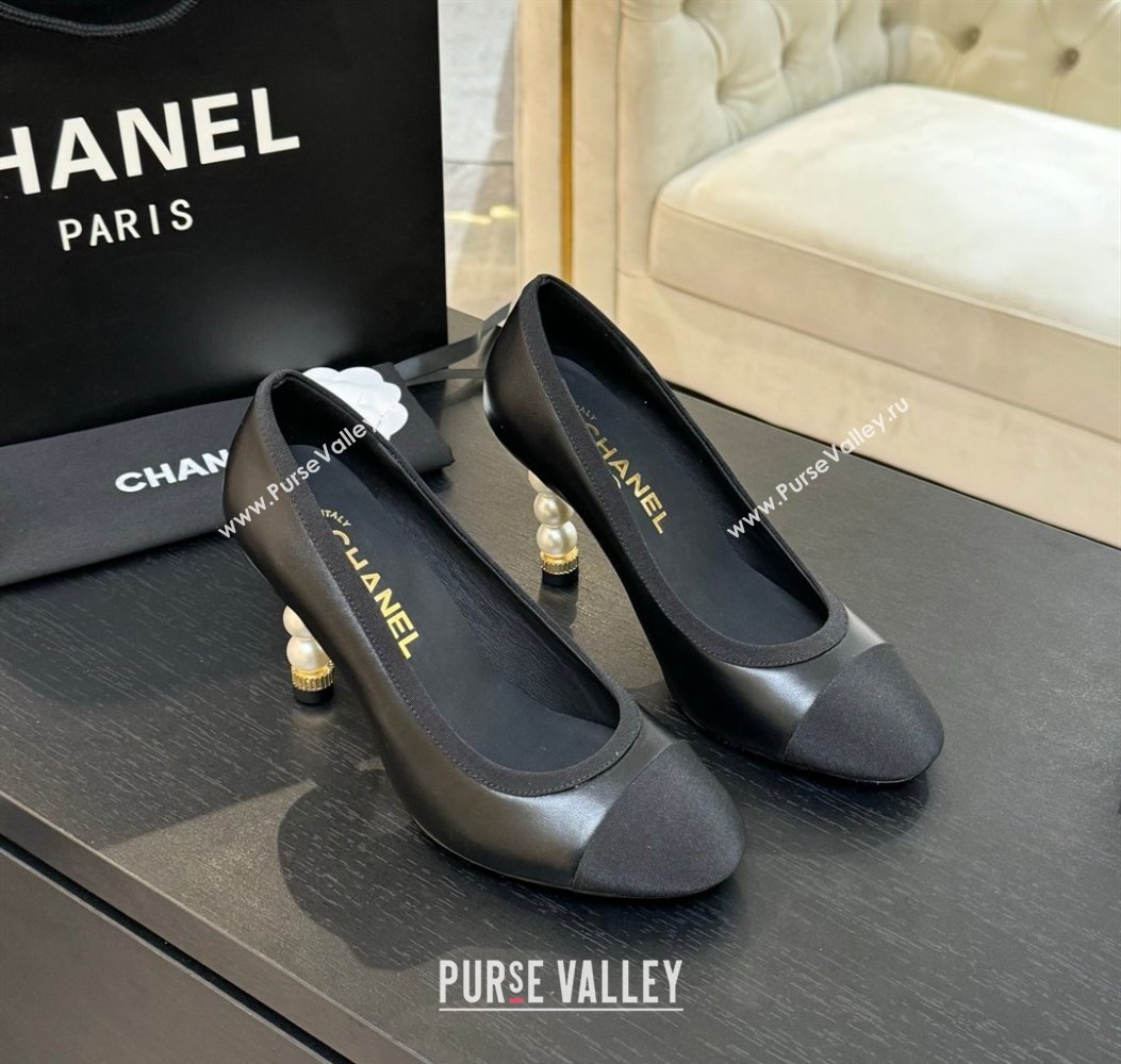 Chanel Calfskin Grosgrain Pumps 8.5cm with Pearls Heel Black 2025 CH061009 (MD-250610045)