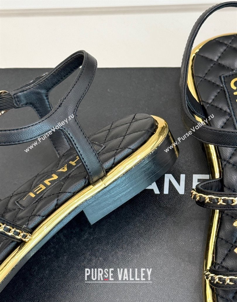 Chanel Calfskin Flat Sandals with Chain Black 2025 CH061002 (MD-250610007)