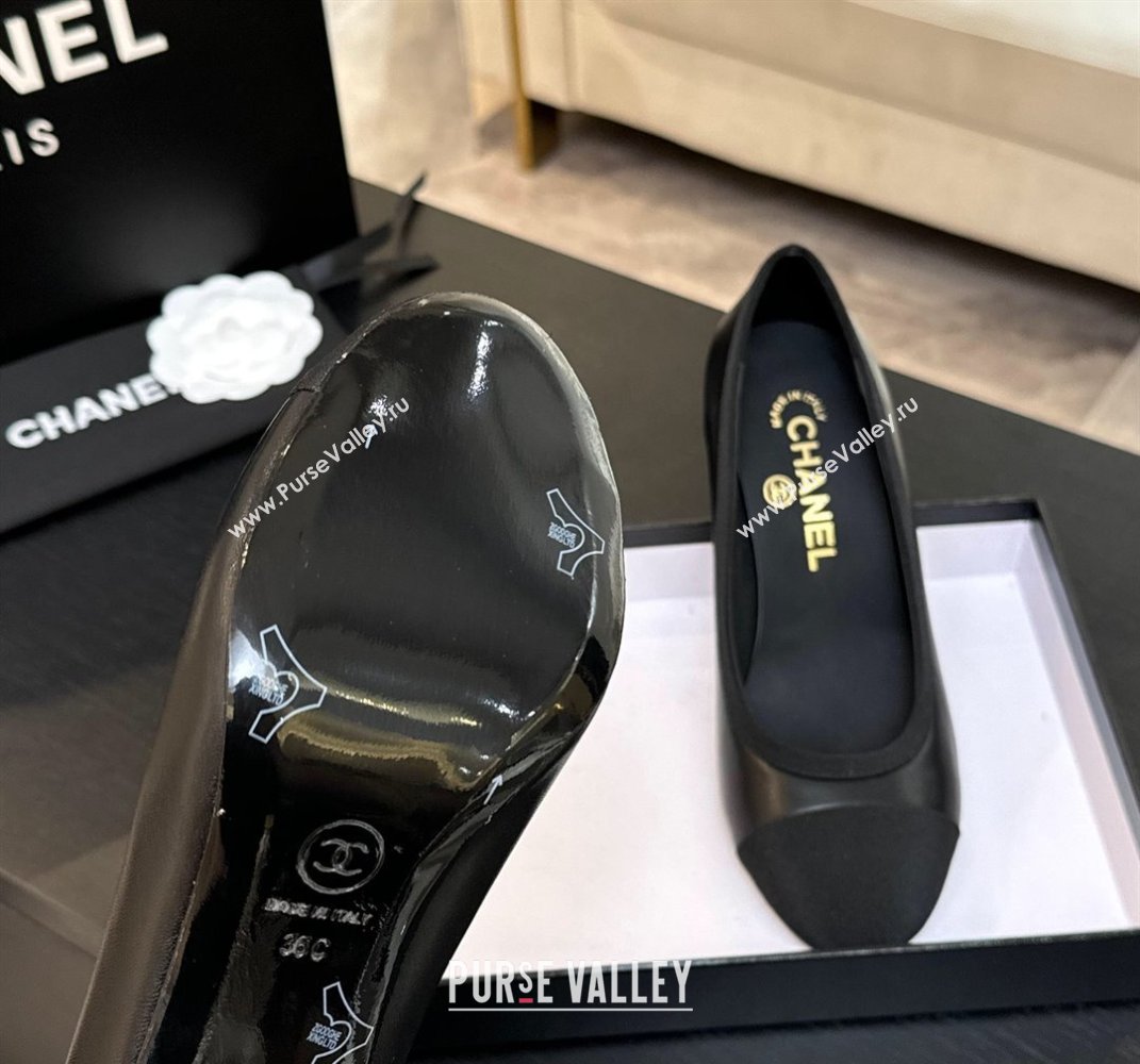 Chanel Calfskin Grosgrain Pumps 8.5cm with Pearls Heel Black 2025 CH061009 (MD-250610045)