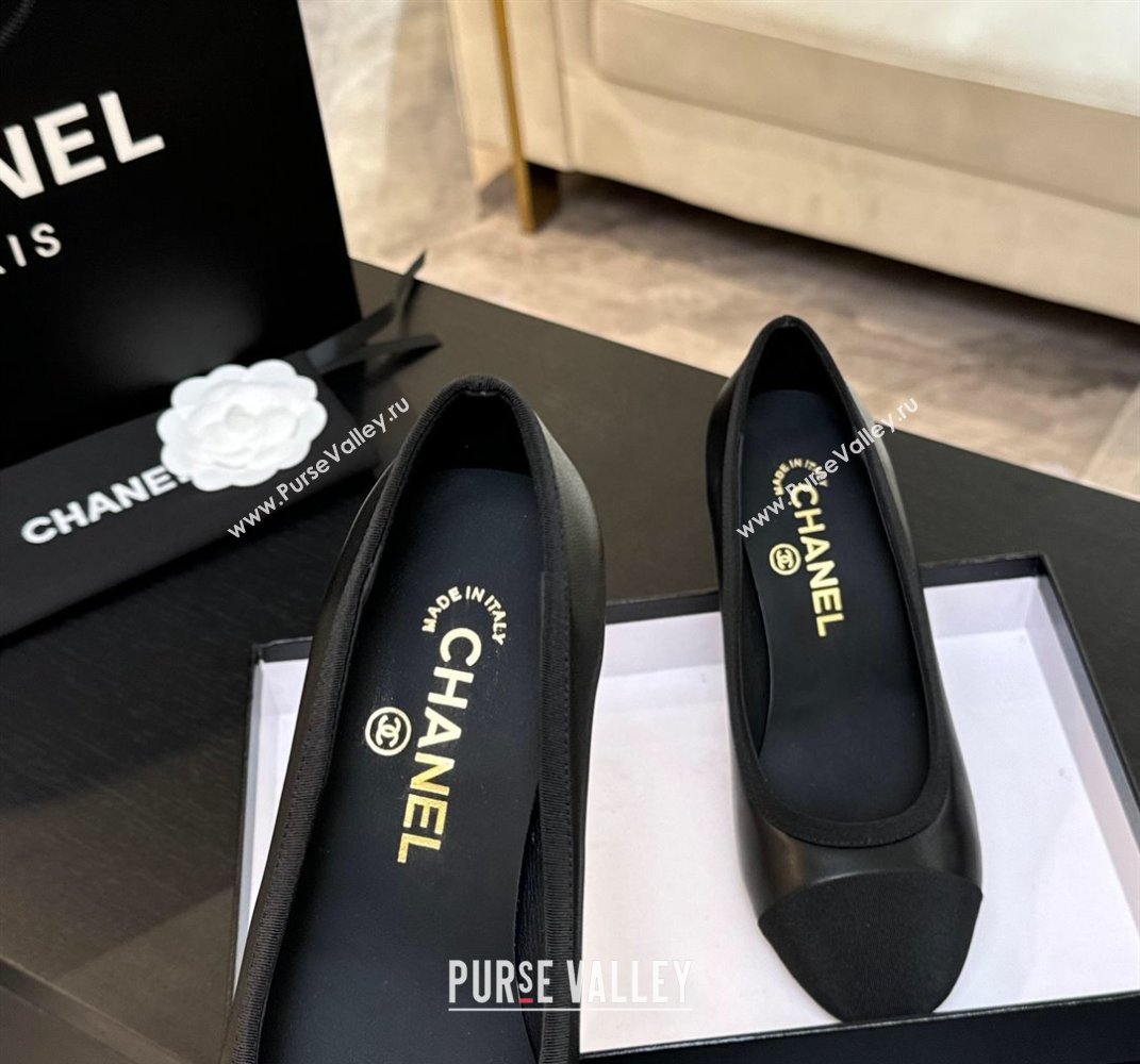 Chanel Calfskin Grosgrain Pumps 8.5cm with Pearls Heel Black 2025 CH061009 (MD-250610045)