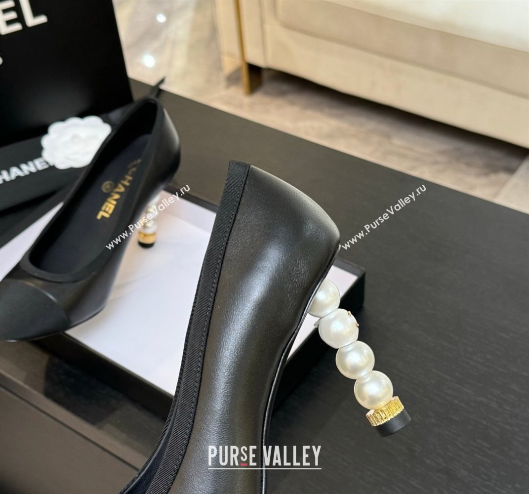 Chanel Calfskin Grosgrain Pumps 8.5cm with Pearls Heel Black 2025 CH061009 (MD-250610045)