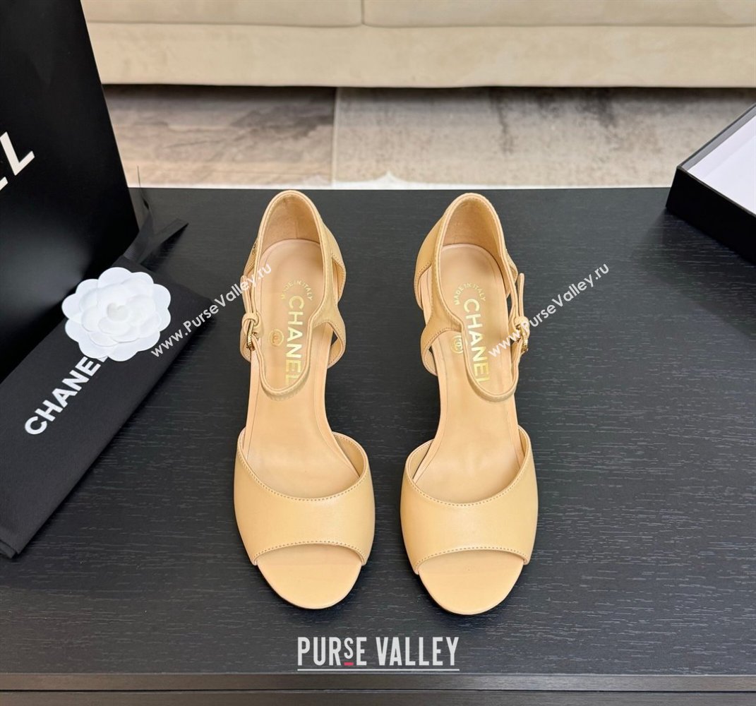Chanel Calfskin Leather Sandals 8.5cm with Pearls Heel Beige 2025 CH061009 (MD-250610046)