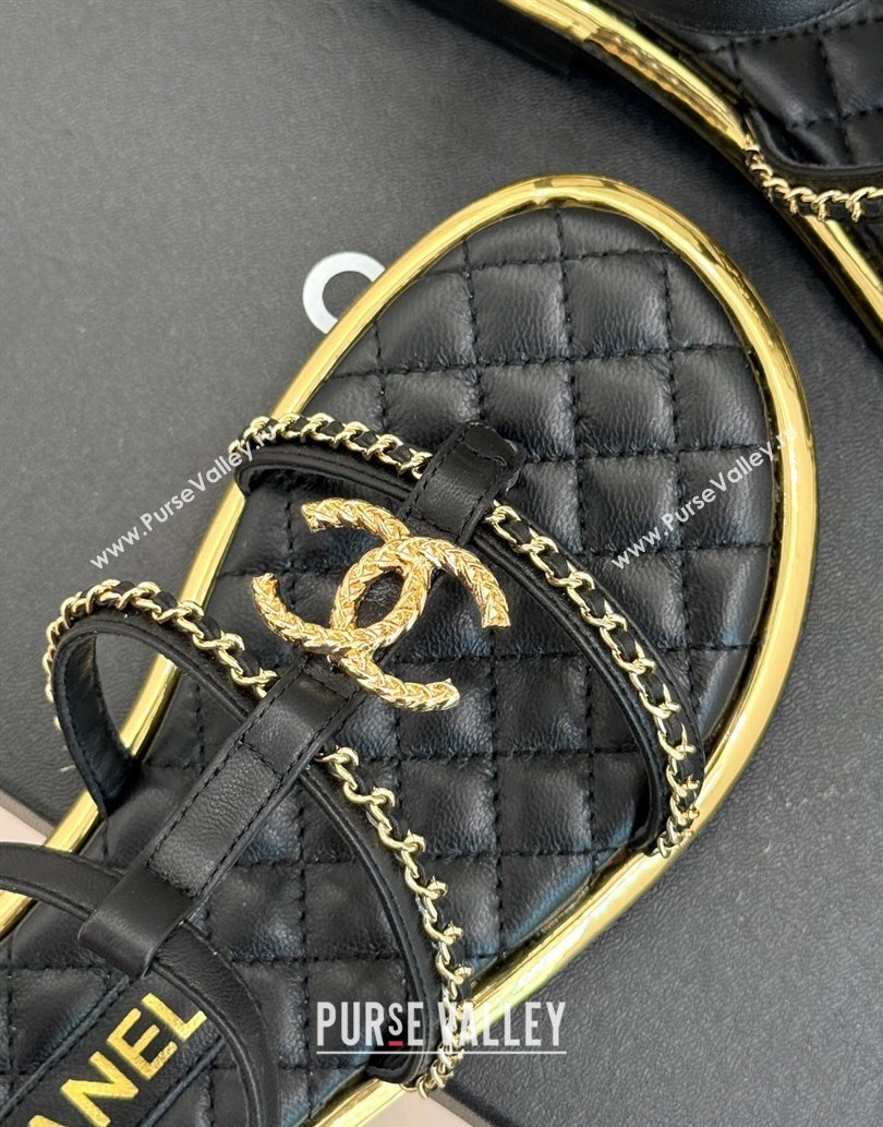 Chanel Calfskin Flat Sandals with Chain Black 2025 CH061002 (MD-250610007)