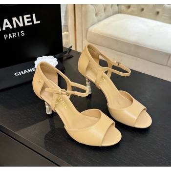 Chanel Calfskin Leather Sandals 8.5cm with Pearls Heel Beige 2025 CH061009 (MD-250610046)