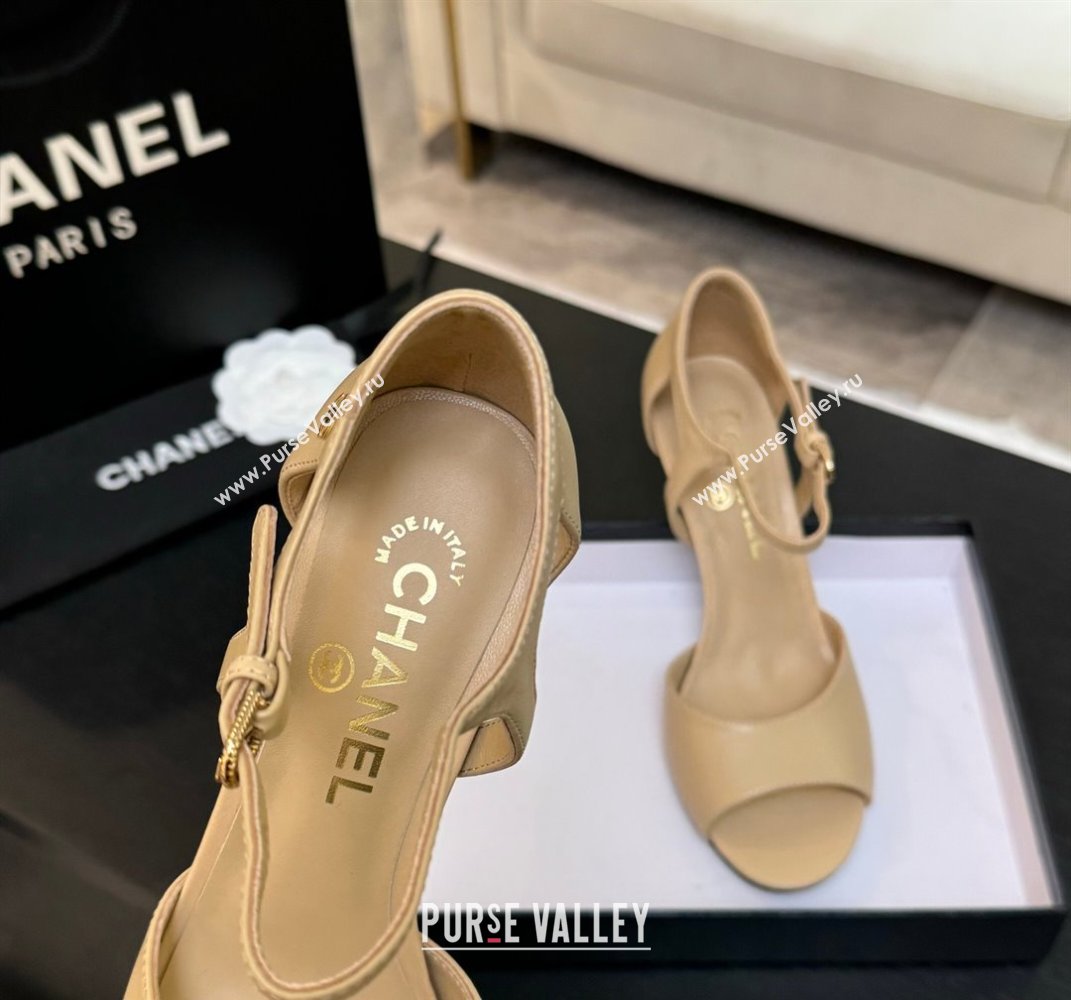 Chanel Calfskin Leather Sandals 8.5cm with Pearls Heel Beige 2025 CH061009 (MD-250610046)