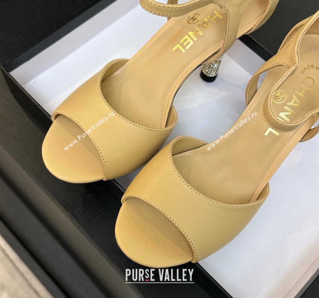 Chanel Calfskin Leather Sandals 8.5cm with Pearls Heel Beige 2025 CH061009 (MD-250610046)